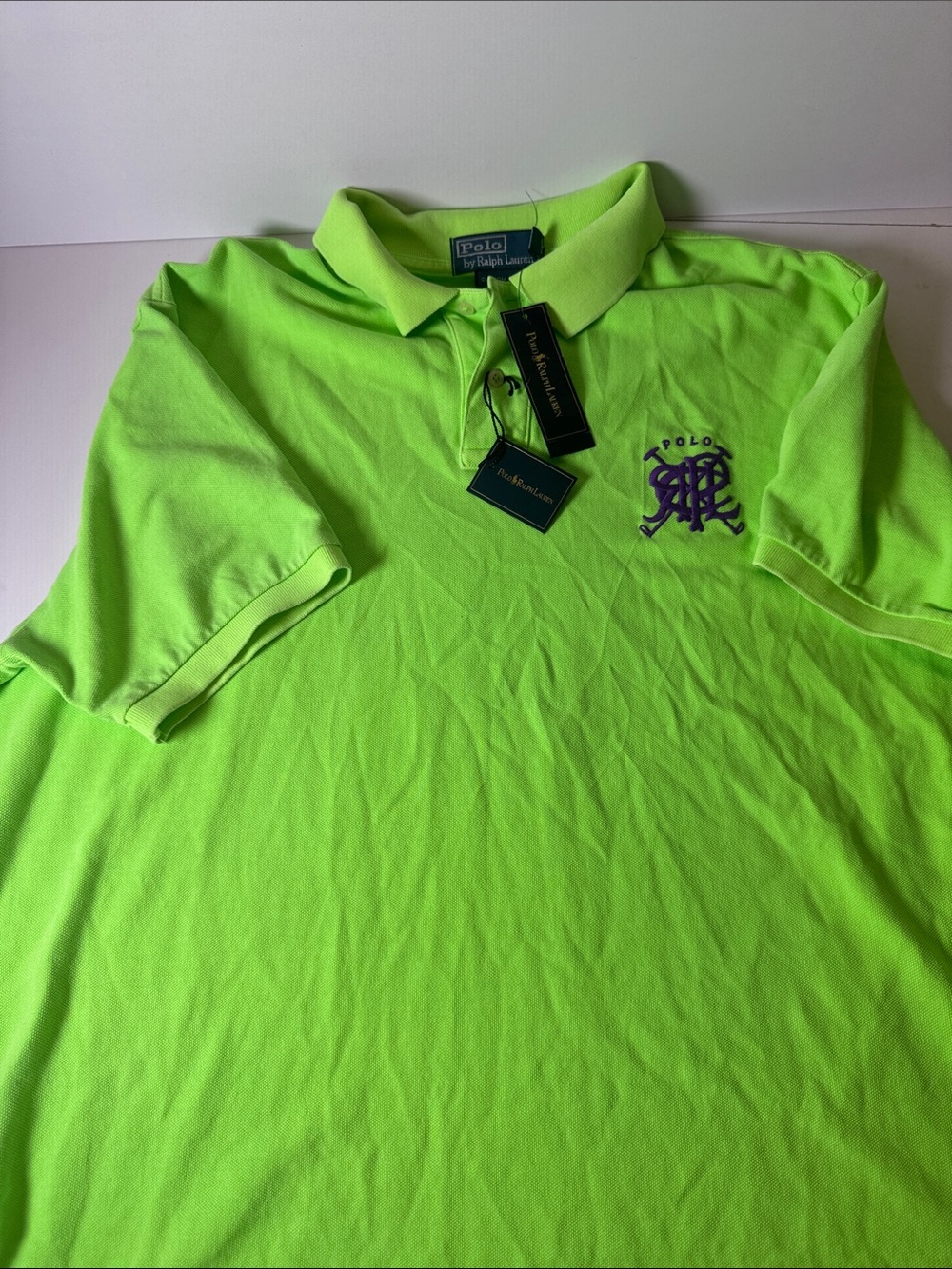 Polo by Ralph Lauren Men’s Neon Lime Polo with Purple Embroidered Crest